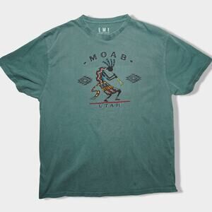 EMI Sportswear Moab Utah Kokopelli Graphic T-Shirt XL –‎ Faded Green 100% Cotton